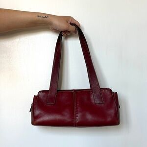 ***SOLD*** Vintage real leather east west style bag in maroon